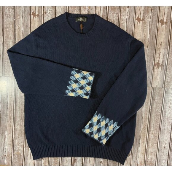 Etro Milano Herren wool Sweater Pullover sz 2XL color Navy NWT mspr $698 Italy - Picture 9 of 12
